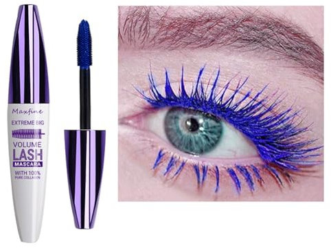 Mascara viola impermeabile, 10 ml, resistente all'acqua, a lunga durata, volumizzante, per Natale, Halloween, feste, matrimoni (Tubo bianco - Blu)