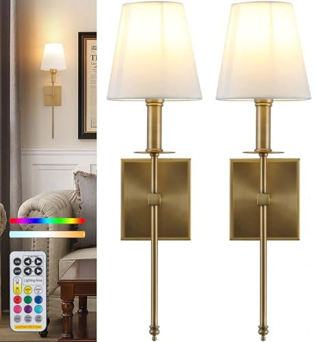 Wall Lights Battery Operated Wall Sconces Set Of 2,Gold Rechargeable Wall Light With Wireless Remote Dimmable,10 Colors Modes Cordless Battery Sconce Indoor Wall Lamp For Bedroom Living Room Hallway(G
