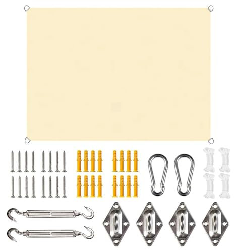 Toldo rectangular con ojales, 3 x 4 m, con fijación, para balcón, protección UV, protección solar, resistente a la intemperie, para terraza, jardín, piscina