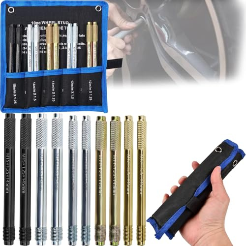 Abiemuce 10-TLG Radmontagehilfe Set für Radaufhänger-Achsmessstifte | Reifen Montagehilfe, Radausrichtungsstift, Radmontagehilfe Satz inlk. 2 M12 x 1,5/1,25, 2 M14 x 1,25/1,5, 2 M15 x 1,25