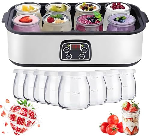 Yogurt Maker,1400ml Automatic Yogurt Maker Machine,With 8 Pcs Glass Jars, Adjustable Temperature & Time Control Multi-function Electric Yogurt Machine,for Organic Yogurt