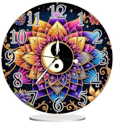 Aodejoy DIY Diamond Painting Uhr Deko,Leuchtend Wanduhr 5D Diamant Painting Tisch Deko Mit Uhrfunktion,Diamant Malerei Kunst Set Ornamente,Zuhause Deko Muttertagsgeschenk Geschenke für Frauen-Blume
