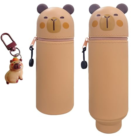 UJBVCX Trousse Ecole 2 en 1 en Silicone Souple, Kawaii Trousse à Crayons Capybara Fermeture à Glissière Pochette de Stylo Étui pour Fournitures Scolaires de Grande capacité (Capybara)