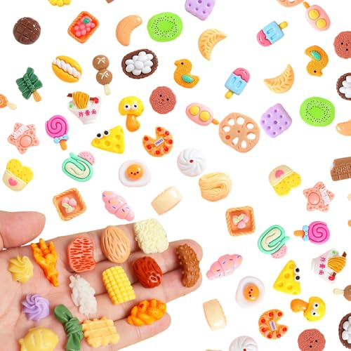 50 Stück Miniatur Essen Puppenhaus Zubehör, Mini Food, Miniatur Lebensmittel Getränke Spielzeug Gemischt Vorgeben Lebensmittel (Zufällig)