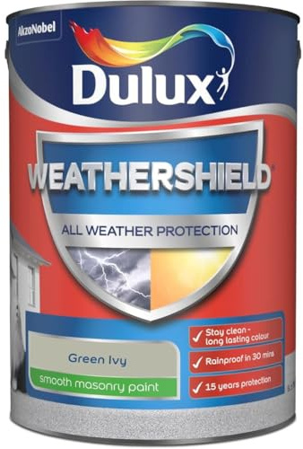 DRW Green Ivy Weathershield Smooth Masonry Paint 5L | Exterior Wall Paint | Long Lasting Weather Protection | Smooth Matt Finish for Brick Render Concrete and Stone