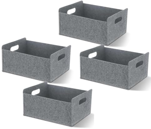 QYDMIN 4er Set Filzkorb Aufbewahrungskorb aus Filz, 30,5 x 24 x 15 cm Grau Organizer Box für Schrank & Regal, Faltbarer Aufbewahrungskorb, Filzbox für Zuhause und Büro