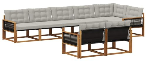 vidaXL Outdoor-Sofagarnitur mit Kissen 8 pcs Natürlich und Hellgrau, Gartenmöbel, modernes Outdoor-Sofa, Robustes Eckset für Terrasse, Lounge und Komfort