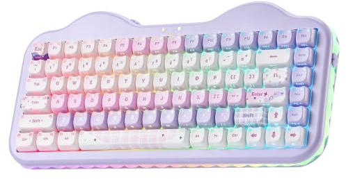 YUNZII C75 Cute Kabellose Mechanische Tastatur (Purple Mao, Candy Linear) | 75% Layout, Hot-Swap Cremige Tastatur NKRO, Cute Shine-Through Keycaps RGB Gasket-Mount, Cute Cake Design, BT5.0/2,4G/USB-C