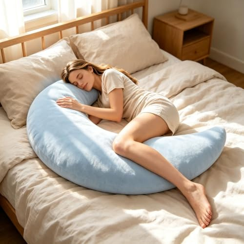 Moon Spoon Body Pillow, Plush Moon Pillow, Moon Shaped Sleep Body Pillows for Side Sleepers, Cooling Marshmallow Pillow with Removable Washable Cooling Fiber Cover for Pregnant women, 180×25×35 cm_D