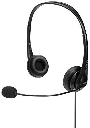 LINDY 42870 Headset, kabelgebunden mit USB-Anschluss Typ A und In-Line-Steuerung, Schwarz