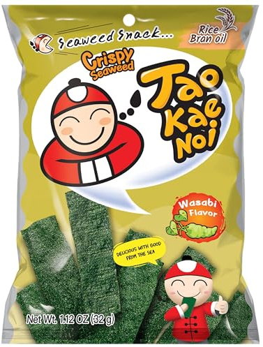 Tao Kae Noi Crispy Seaweed Snack Wasabi, knuspriger Algensnack mit Wasabi Geschmack, 32 g