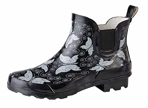 Marlow Butterfly Printed Ankle Welly 3 Black