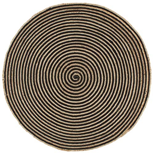 vidaXL Teppich Handgefertigt mit Spiralen-Design Wohnzimmerteppich Jute Teppich Kurzflor Handwebteppich Naturteppich Geflochten Schwarz 90 cm