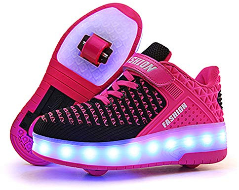 Lovelysi Unisex Jungen Mädchen LED Licht Skateboardschuhe mit Rollen Drucktaste Einstellbare,USB Wiederaufladbar,Inline Skates,Outdoor Sport Gymnastik Running Sneaker