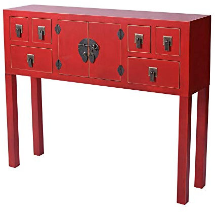 Chinesische Tischkonsole Shangri-LA Rot – Intensives Ming-Design, 2 Türen & 6 Schubladen, Holz/MDF, mya012 Palazzo Exklusiv