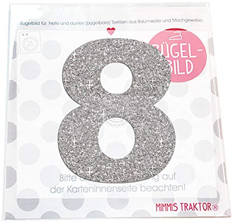 GLITZER Bügelbild Zahl Wunschzahl 10 cm Geburtstags Shirt 0 1 2 3 4 5 6 7 8 9 Aufbügler Applikationen Bügelsticker für Stoffe Textilien Kinder zum Aufbügeln Flicken, Farbe:Glitzer silber, Zahl:8