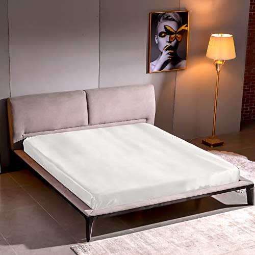 THXSILK Spannbettlaken Seide Bettlaken 90x200, 100% Reine 22 Momme Maulbeerseide Bettwäsche Spannbetttuch, Weiß Seiden Bettlaken für Standardmatratze 30cm