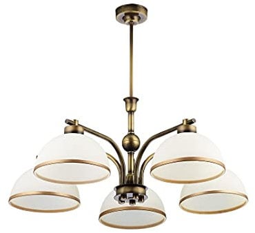 Licht-Erlebnisse Jugendstil Deckenleuchte SARAI in Messing antik Glas Schirm Ø68cm 5-flammig Deckenlampe Esszimmer Wohnzimmer