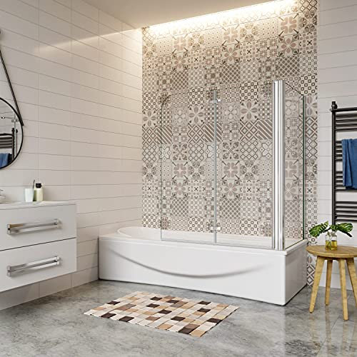 Aica Italy Box Doccia Sopravasca Cabina Da Vasca Parete Vasca mobile 180 Gradi Vetro 6mm Trasparente Anticalcare 120x75x140cm