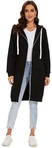 YOSICIL Damen Herbst Winter Outing Stil Frauen Warm Reißverschluss Öffnen Clubbing Dating Elegante Hoodies Sweatshirt Langen Mantel Jacke Tops Outwear Hoodie Outwear Kapuzenpullover