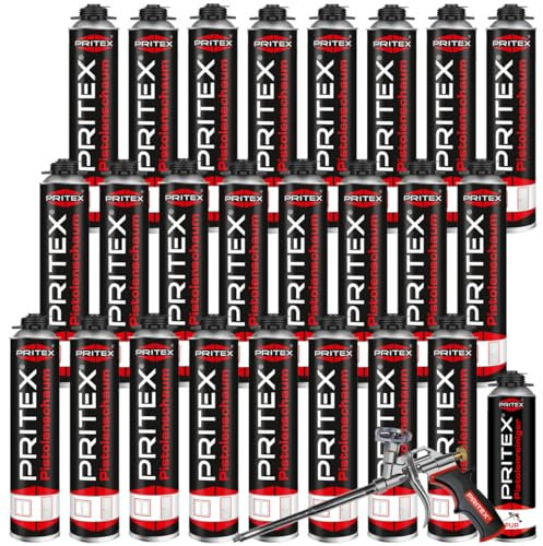 Bauschaum Set 24 x 750ml Pistolenschaum inkl. Schaumpistole + Pistolenreiniger 500ml PU Schaum Montageschaum