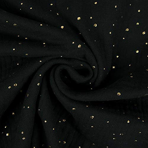Baumwolle Double Gauze goldene Tupfen schwarz