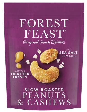 FOREST FEAST Slow Roasted Peanut & Cashews 8 x 120g | Heather Honey Roasted Cashew & Peanut Mix Nuts Snack, Naturally High in Protein, High Fibre & Gluten Free Savoury Snack