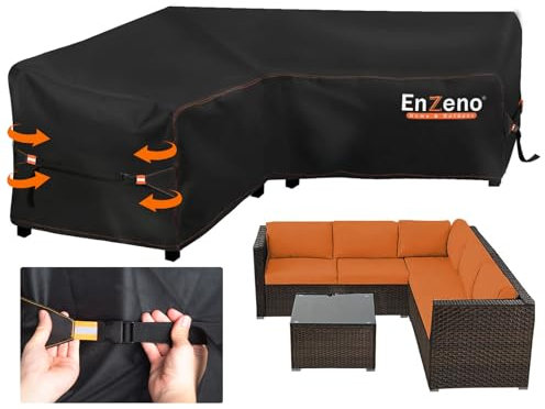 Enzeno Housse pour Canapé d Angle Exterieur,Tissu Oxford 600D Lourd bache de Protection pour canape de Jardin Impermeable,bache Salon de Jardin Angle,Couvre Salon Angle de Jardin (286 × 286 × 87 cm)