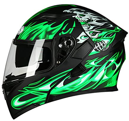 Erwachsene Motorrad Klapp-Fronthelm Unisex Modularer Motorrad-Integralhelm Dual-Sonnenblende Motorrad-Sturzhelm Für Männer Frauen DOT/ECE-Zugelassener Moped Racing Leichter Helm,Grün,M