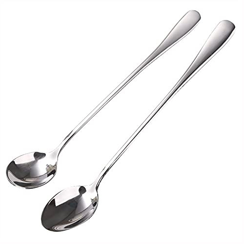 Set di 6 cucchiaini lunghi con manico lungo, in acciaio INOX lucido, per gelato, con manico ovale e cucchiaio rotondo