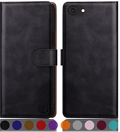 SUANPOT [RFID Schutz für iPhone SE 2022/7/8/SE 2020 4,7-Zoll Hülle PU Leder Handyhülle Lederhülle Klapphülle Kartenfach Flip Cover für Apple SE 2022 Handy hülle Leather Wallet Phone Case Schwarz