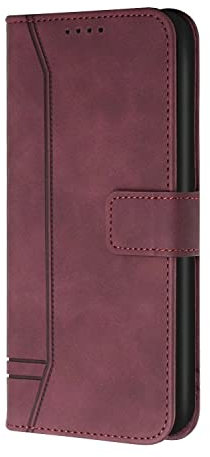 Pochette en Cuir pour Téléphone Portable Huawei Y5P 2020,Coque Résistant aux Chocs Robuste Clapet Bourse Etui Housse avec Aimanté et Béquille,Vin Rouge