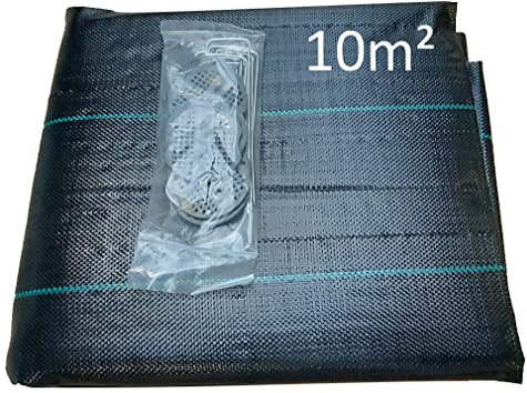 EXCOLO 10m² schwere Unkrautplane 150g/m² Unkrautvlies mit 10 Erdanker Unkraut Stopp Bodengeweben für Steingarten Kunst Beet Erdbeer Pflanzung (10m² 2x5m 150g/m²)