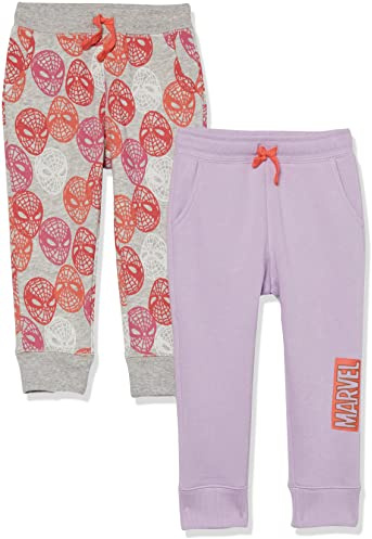Amazon Essentials Disney | Marvel | Star Wars | Princess Girls' Fleece Jogger Sweatpants, Pack of 2, Marvel Logo/Spiderman, 5 Years