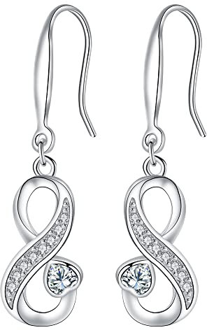 Arrebol Unendlichkeit Ohrringe Silber 925 Damen Infinity Ohrhänger mit Weiß Herz Zirkonia Ohrschmuck Für Frauen mit Geschenkbox