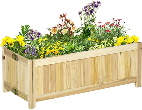 Outsunny Jardinière sur Pied Pliable bac à Fleurs dim. 70L x 30l x 25H cm Corps Aspect Lattes Bois Sapin pré-huilé
