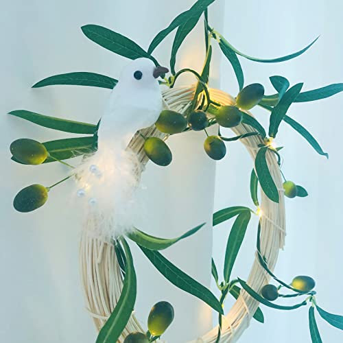 Olivenzweig Girlande,Grüne Olive Beeren Lichterketten,Warme LED Batteriebetriebene Beleuchtete Olivenblattranken für Weihnachten Thanksgiving Party Frühlings Dekoration (2 Stücke, Grüne Olive)