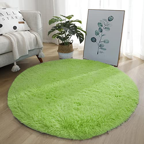 Lifup Teppich Shaggy Anti Rutsch Pflegeleicht, Rund Langflor Teppich für Wohnzimmer Schlafzimmer Kinderzimmer Frucht Grün 180 cm