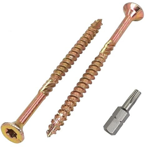 SKIR'CO (50 Stück) Universal Verzinkter Stahl 4,0 x 60 mm Gelb Holzschrauben Senkkopf Torx Kopf Typ 17 Spanplattenschrauben (50, 4,0 x 60 mm)
