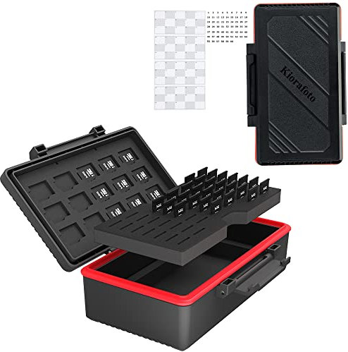 Kiorafoto Speicherkarten Etui Tasche Aufbewahrung wasserdicht für 58x Micro SD/TF – mit Speicherkarten Etiketten, Speicherkarten MSD Schutzbox Tragetasche SD Karten Case Box - Memory Card Case