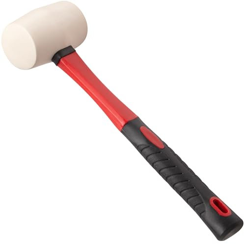 Jazooli Hand Tools, 16oz Rubber Mallet Hammer - White, Lightweight Fibreglass Shaft, Non-Marking, Large Surface Area Brick Hammer and Lump Hammer, Ideal for Professional & DIY Work