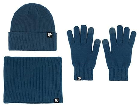 EXQULEG Herren Damen Winter Mütze Schal und Touchscreen Handschuhe Set Unisex Beanie Mütze Warme Strickmütze Strickschal Touchscreen Handschuhe 3-in-1 Winterset (Blau)