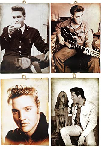 KUSTOM ART Set mit 4 Bildern, Vintage-Stil, Schauspieler, berühmte Elvis Presley, Druck auf Holz, 10 x 15 cm