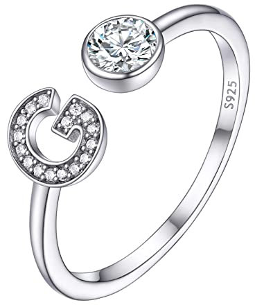 PROSILVER Damen Buchstabe G Ring mit Zirkonia verstellbar Fingerring Verlobungsring 925 Silber Initiale Offener Ring Schmuck Accessoire für Party
