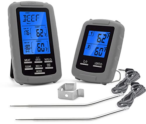 ThreeH Digital Remote Meat Thermometer with Dual Probes 230 feet Range Timer Alarm Kitchen Cooking Thermometer for BBQ Grill Smoker Oven Grey