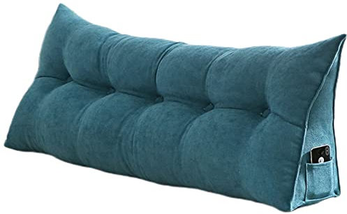 NENIUX Dreieckiges Kissen, extra Lesekissen, Kopfteil, Nachttisch-Rückenkissen, Rückenstütze, Bett-Rückenlehnenkissen für Doppelbett, abnehmbarer Bezug, Seeblau, 120 x 50 x 20 cm