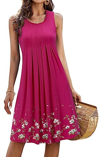 KILIG Sommerkleid Damen Strandkleid Midi Ärmellose Kleid Sommer Leicht Blumenkleid Freizeitkleid