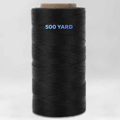 9-Ply Black Waxed Twine 1500 Feet/500 Yard Wax Lacing Cord Nylon (210D Polyester) - 160 LBS Tensile Strength Black Twine String for Crafts, 1-Roll