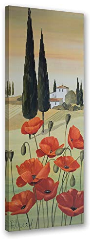 Feeby Bilder 30x90 cm Toskana Mohn 1 tlg Modern Vlies Wandbilder Leinwandbilder Bild auf Leinwand Kunstdruck Wand Wanddeko Design Flur Büro Küche Wohnzimmer Thuja Abstrakt Rot