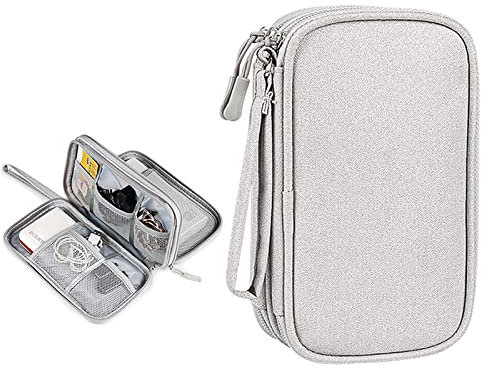 ACONDE Elektronische Tasche Organizer, Kabeltasche, Doppelschicht Universal Kabel Etui Elektronik Zubehör, für Handy, Ladegerät, Powerbank (Grau)